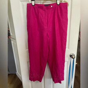 Women Pants Cropped Capri Sz 18W Plus Laura Scott Hot Pink Beaded Cuffs Linen